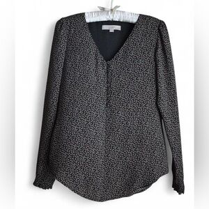 LOFT Black and White Patterned Blouse